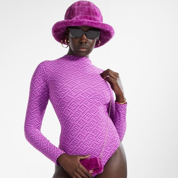 🆕 FENDI X SKIMS COLORADO LONG SLEEVE ZIP UP MOCK NECK THONG MONOGRAM BODYSUIT - Picture 5 of 7